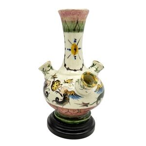 Italian Majolica Tulipiere Vase Grotesque Renaissance Hand Painted Tin Glaze